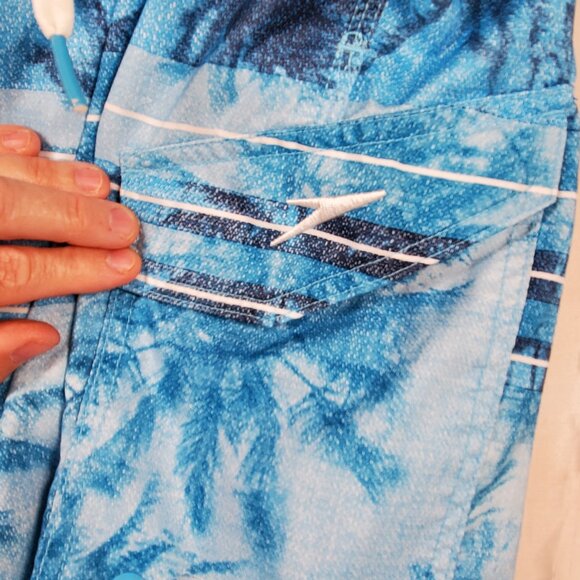 Speedo Board Short Palm Tree Graphic Blue Black Swim Trunk 3 Pockets Men Sz M - Picture 5 of 10